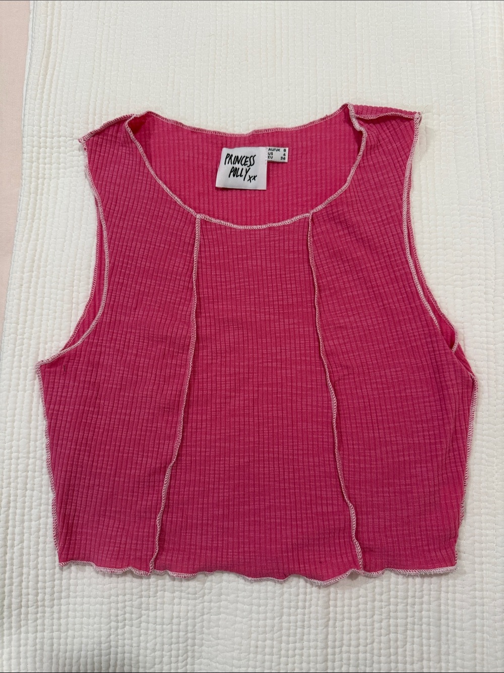 Princess Polly Hot Pink Ribbed Seam-Detail Crop Tank